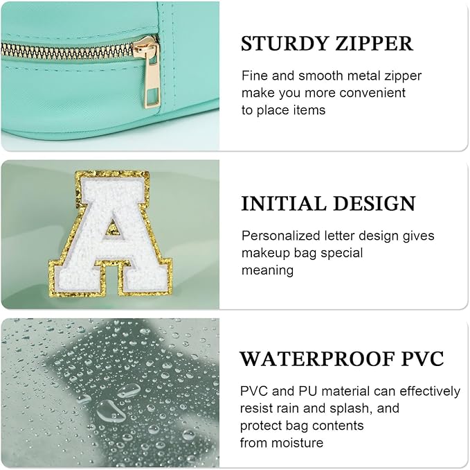 YOOLIFE Initial Make Up Bag Travel Toiletry Bag, Clear Makeup Bags Preppy Cosmetic Bags Organizer Travel Essentials Gifts for Women Teen Girlfriend Teacher Mom Birthday Girl Gift Makeup Case Blue M