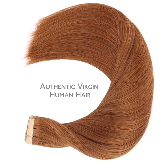 WENNALIFE Tape in Hair Extensions Human Hair, 20pcs 50g 16 inch Dirty Ginger Remy Hair Extensions Straight Human Hair Tape in Extensions