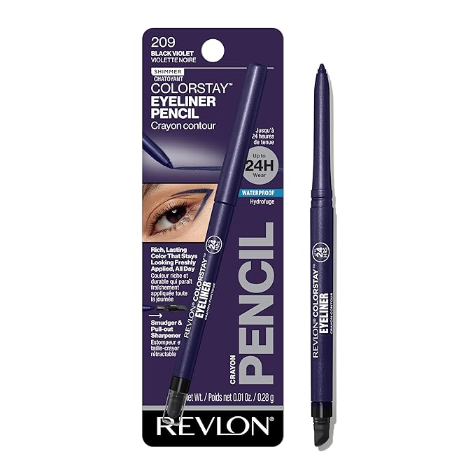 REVLON ColorStay Pencil Waterproof Eyeliner, Smudge-Proof, Eye Makeup with Built-In Sharpener, Packaging May Vary, 209 Black Violet, 0.01 oz