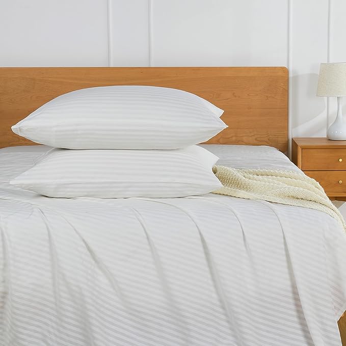 JELLYMONI 100% Natural Cotton Striped King Pillowcases Set, 2 Pack Satin Stripe Pattern Printed Pillow Covers with Envelope Closure (Pillows are not Included)