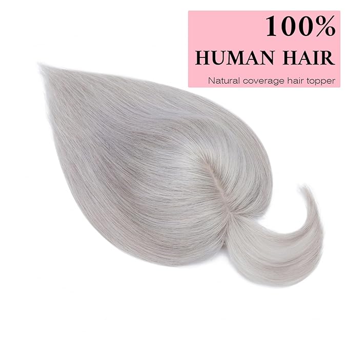 SEGO 100% Real Human Hair Toppers, with Air Bangs, Silk Base 150% Density, Clip in Topper, 2.7肺5.1・ HairPieces for Women, with Thinning/Hair Loss Cover Gray