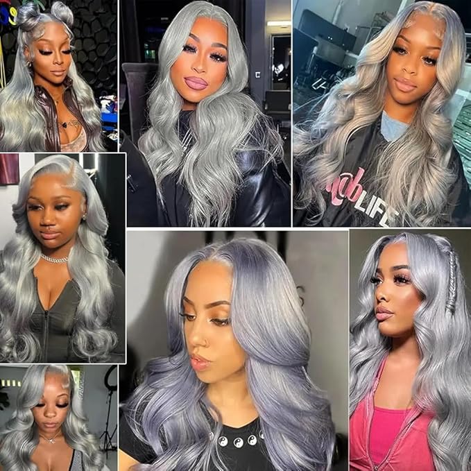 28 30 32 Inch Gray Bundles Human Hair Grey Body Wave Bundles Niegmeag Brazilian Virgin Remy Hair Extensions Double Weft Soft And Silky Silver Body Wave Bundle