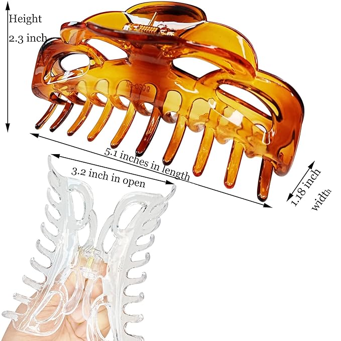 Large Hair Clips for Women Thick Hair Fine Hair Claw Clips Big Strong Holding Long Hair Jaw Clips (Clear and Brown)