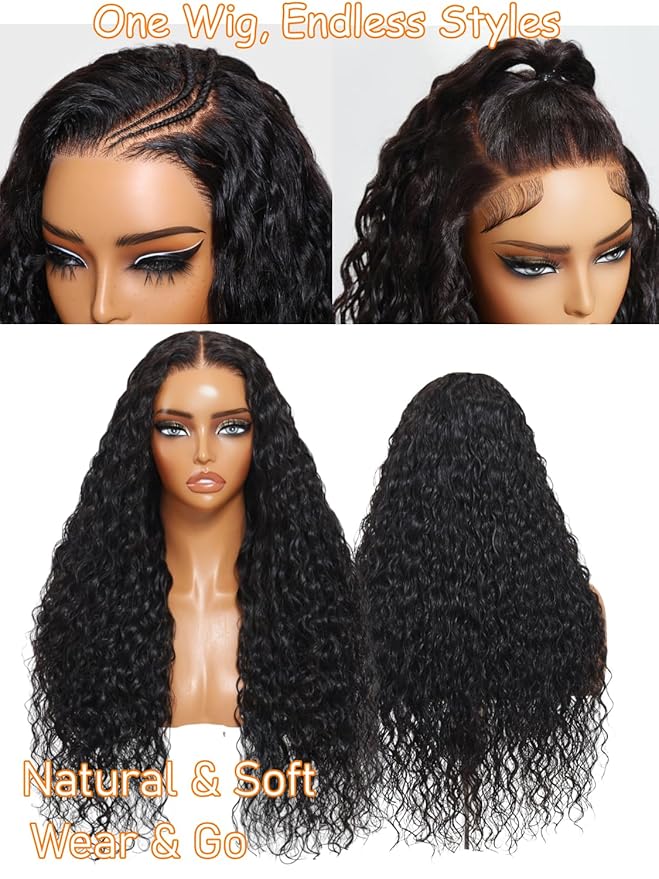 Julia Hair Loose Curly Wave Glueless Wigs Human Hair 7x5 HD Lace Closure Bye Bye Knots Mixed Curls Wig with Invisi Drawstring Pre Plucked Pre Bleached Put on and Go Beginner Friendly 20 Inch