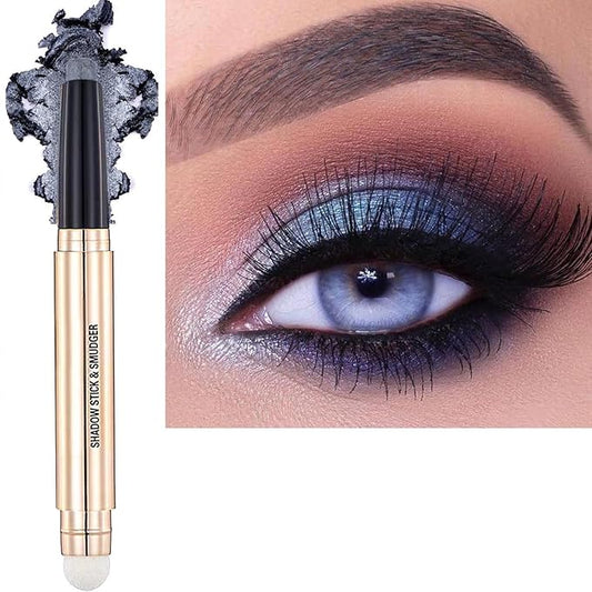 Moon Silver Eyeshadow Stick And Sponge Makeup Brush Cream Shimmer Smooth Shadow Pencil Eyeliner Long Lasting Waterproof Eye Shadow Highlighter Stick Hypoallergenic Multi-Dimensional Eyes Look ( # 10)