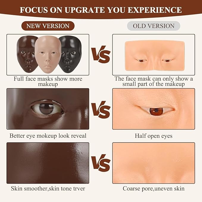 5D Makeup Practice Face Board, Makeup Practice Accessories Set with Face Painting Mannequin Head, Makeup Brushes, Face Painting and 2-in-1 Dual-Ended Eyebrow Pen, Makeup Practice Gift, Dark Brown