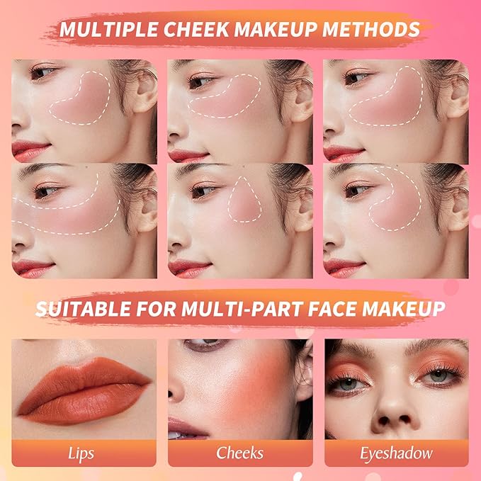 Liquid Blush Makeup Wand, Cream Liquid Blush with Cushion Applicator For Cheeks Tint, Natural-looking, Glow Dewy Finish, Weightless Blendable Liquid Blush Stick | #102 ENERGETIC-Coral Orange