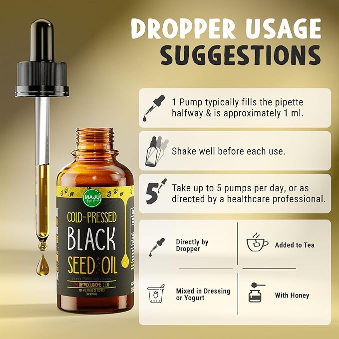 Maju Superfoods Black Seed Oil - 3 Times TQ, Cold-Pressed, Travel Size, 100% Turkish Black Cumin Seed Oil, Liquid Pure Blackseed, Glass Bottle, 2 Oz