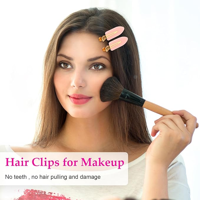 D 6 Pcs No bend Hair Clips No Crease Hair Clip Makeup Clips for Women and Girls Flat Hair Clips for Hairstyling Salon Golden Handle(Pink)