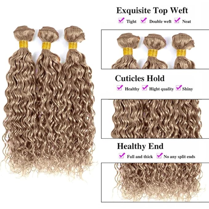 30 32 34 Inch Grey Blonde Bundles Color #22 Water Wave Bundles Remy Soft Hair Ash Blonde Wet and Wavy Bundle Double Weft Hair Weave
