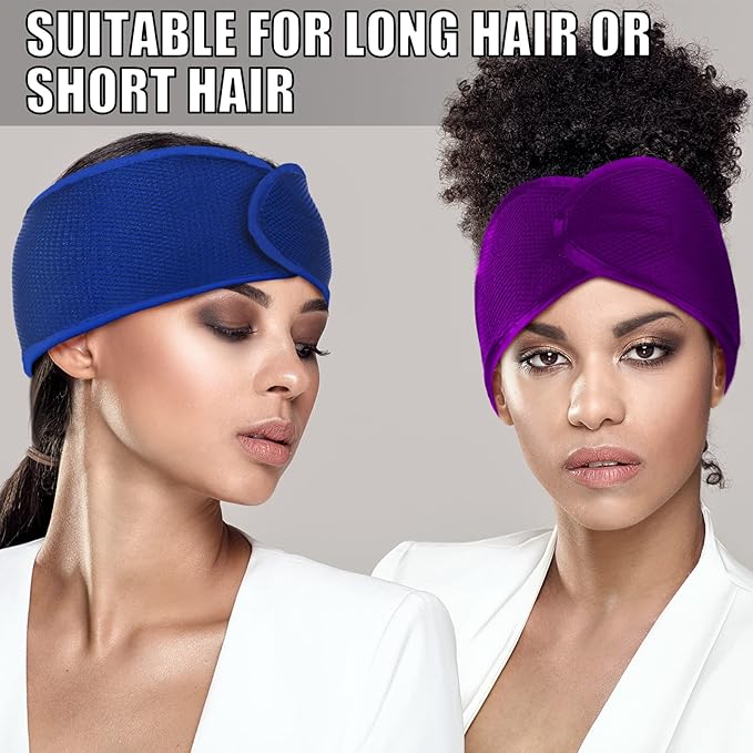 Haysandy Hairband, 4 Pieces Mesh Hair Wrap for Black Women - Adjustable Size Face Wash Makeup Hair Accessories Headbands (Black, Wine Red, Royal Blue, Dark Purple)