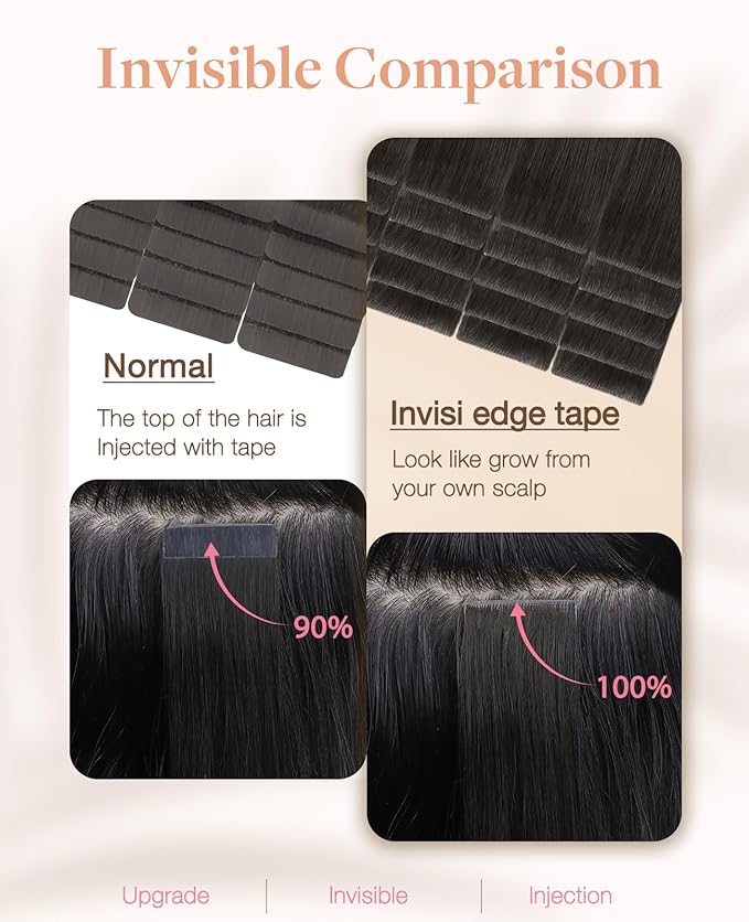 GOO GOO Invisi Edge Tape in Hair Extensions Human Hair, 1C Mocha Brown, 6pcs 14inch 15g, Virgin Remy Hair, Seamless Injected Tape, Natural Look