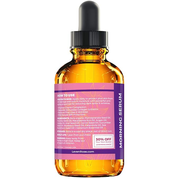 Leven Rose Moroccan Argan Oil Face Serum for Women - 100% Organic Argan Oil Serum for Face – All Natural Pure Argan Oil Hydrating Serum - Anti Aging Serum Against Wrinkles 1 Oz