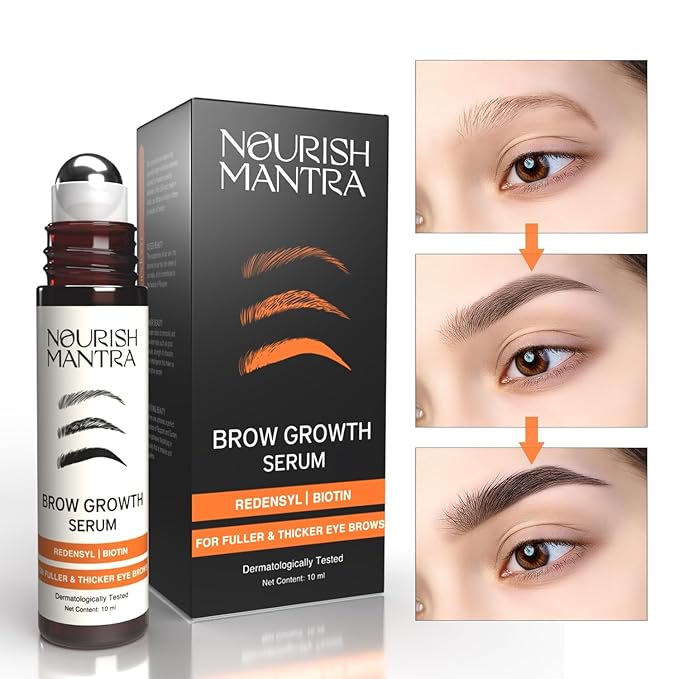 Nourish Mantra - Brow Growth Serum | Formulated with Redensyl, Biotin, Peptides & Amino Acids | for Brow Growth and Thickness | Eyebrow Growth Serum | 10 ml
