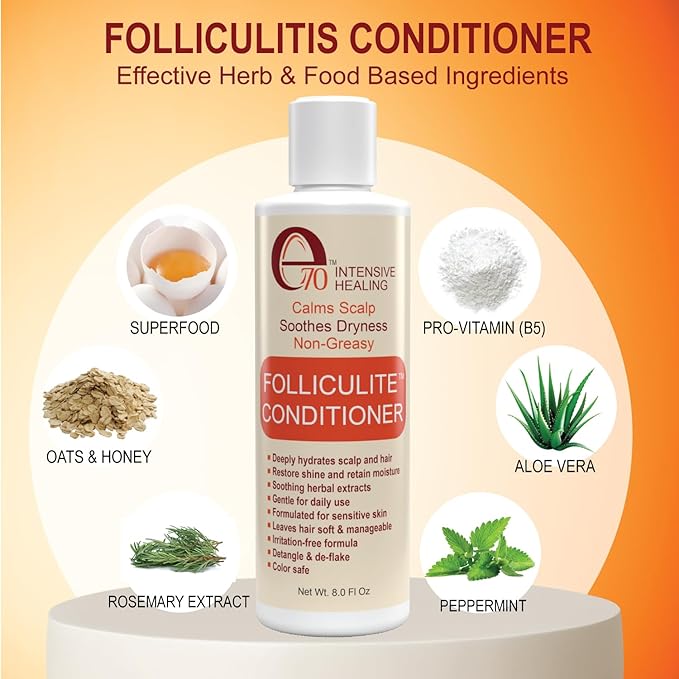 Folliculitis Treatment Conditioner with 3% BHA, Salicylic Acid, Tea Tree Oil & Chamomile Extracts - Anti Itch for women & men with Irritated Flaky Scalp Acne Treatment, Made in USA by e70, 8 fl oz
