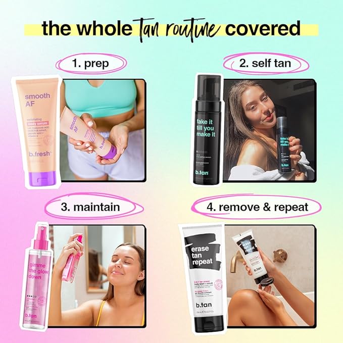 b.tan Dark Self Tanner Mousse | Fake It Till You Make It - Best 1 Hour Express Sunless Tanning Foam, Gold Bronzing Glow, Face & Body, No Fake Tan Smell, 6.7 Fl Oz