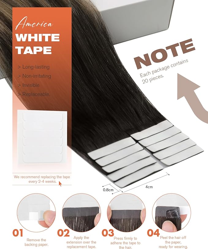 Sunny Hair Tape in Hair Extensions Real Human Hair Invisible Remy Hair Extensions Tape ins for Women Natural Black Ombre Dark Brown Balayage Ash Blonde 14 inch 20Pcs 50G