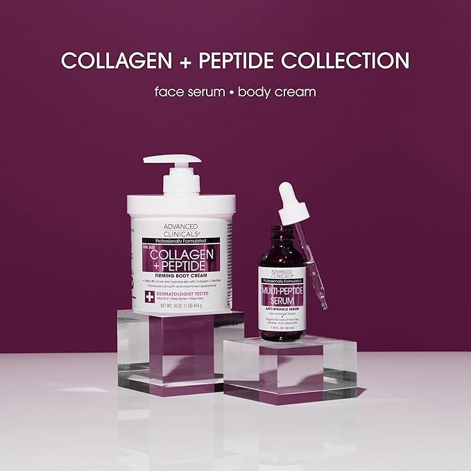 Advanced Clinicals Collagen Peptides Body Lotion & Face Moisturizer | Peptide Infused Collagen Lotion For Women & Men Helps Improve Look Of Crepey Skin, Wrinkles, & Uneven Dry Skin Texture, 16 Ounce