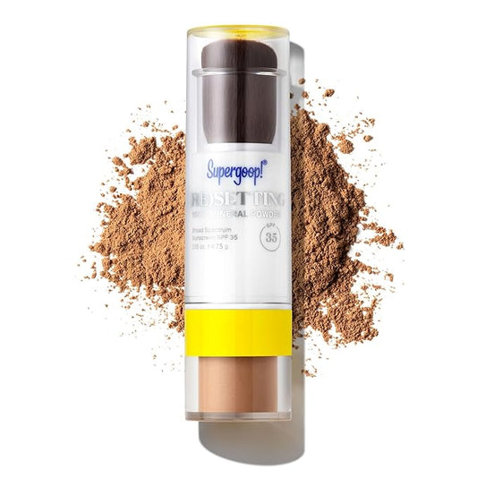 Supergoop! (Re) setting Mineral Powder, Deep - 0.15 oz - Makeup Setting Powder + Broad Spectrum SPF 35 PA+++ Sunscreen - With Ceramides, Olive Glycerides & Coated Silica Spheres