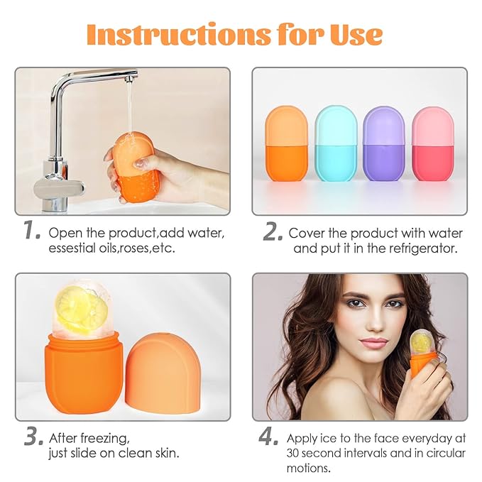 Ice Roller for Face and Eye, Gua Sha Facial Tools ,Puffiness Relief Ice Roller Skin Care ,Ice Facial Cube, Neck Massage, Silicone Ice Mold for Face Beauty,Self Care Gifts for Women ( Orange)
