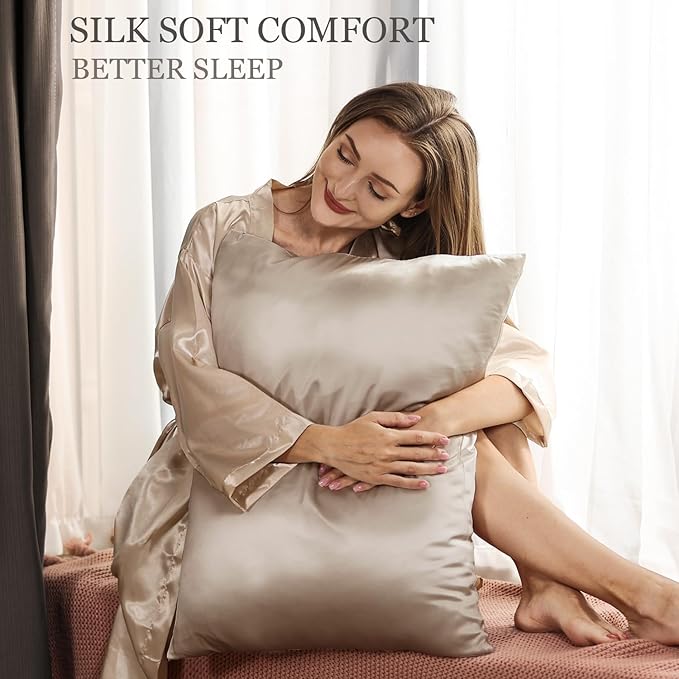 Adubor 100% Silk Pillowcase - Mulberry Silk Pillow Cases, 23 Momme 6A Grade Fibers, Silk Pillow Case for Hair and Skin Health, with Hidden Zipper (Queen 20''x30'', Apricot, 1PC)