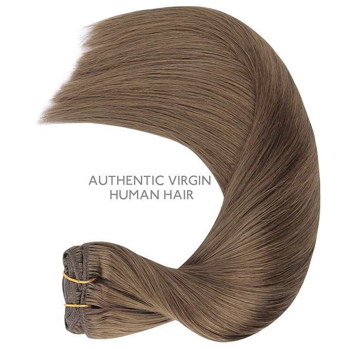 WENNALIFE Clip in Hair Extensions Real Human Hair, 18 Inch 120g 7pcs Remy Hair, Light Ash Brown Straight Natural Coloured Extensiones De Cabello Humano Con Clip Ins