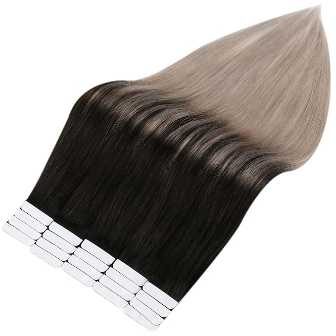 Full Shine Tape in Hair Extensions Human Hair 14 Inch Color 1B Off Black Fading to 18 Ash Blonde Tape in Hair Extensions Invisible Straight Extensions Real Remy Skin Weft 50 Grams 20 Pcs for Women