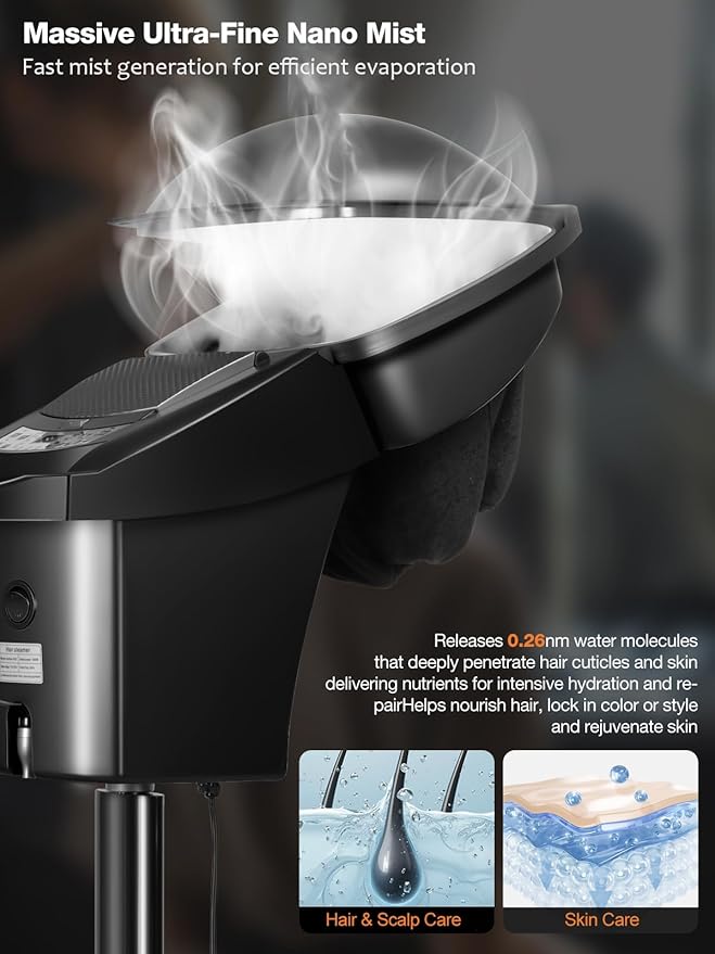 VARONXE Hair Steamer for Deep Conditioning, Steamer for Black Hair Treatment, Nano Hydration Machine for Hair, Skin and Scalp, Micro Mist Standing Hair Processor for Salon&Home