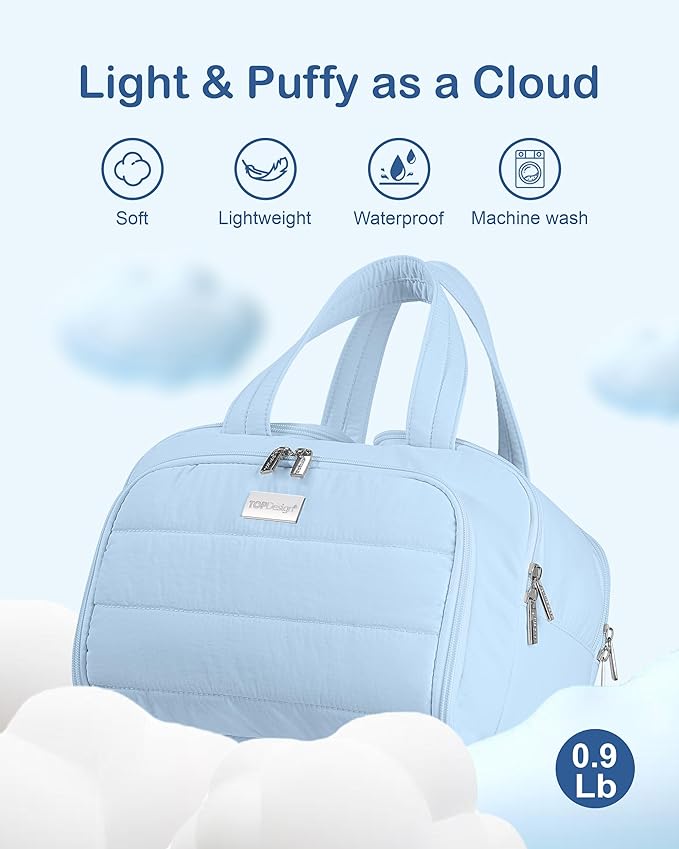 TOPDesign Travel Toiletry Bag for Women, Puffer Large Toiletry Bag, Lightweight Cosmetic Makeup Organizer with Handle for Traveling, Accessories, Essentials, Toiletries (Ocean Blue)