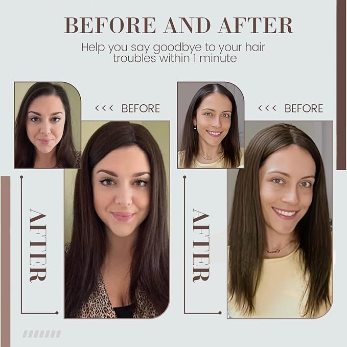Hair Toppers for Women Real Human Hair, 360° 3D Human with Thinning Upgrade Middle Part Clip in Bangs Topper Hair Pieces for Women Daily (Light Brown, 16 Inch-3D-Side)