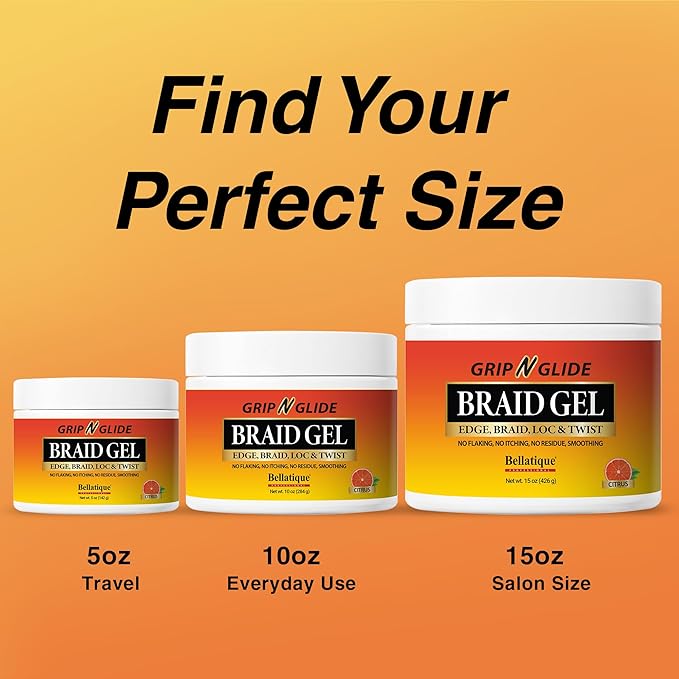 GRIP N GLIDE Braiding Gel Maximum Hold for LOC & Twist - No Flaking, No Whitening, Fast Drying, High Shine, Cool & Refreshing, Long Lasting Hold (15 oz)