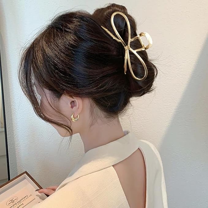 Bow Hair Claw Clips Gold Metal Hair Clips Strong Hold Nonslip Hair Jaw Clips for Thin Thick Hair Stylish Hair Accessories for Women Girls