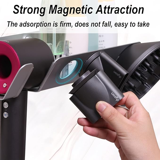 Hair Dryer Holder for Dyson Supersonic - Wall Mounted, Strong Magnetic Bracket Organizer for Attachments, Space-Saving Blow Hair Dryer Storage Shelf, Sturdy Bathroom Hair Care Tool Rack
