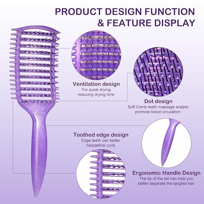Curly Hair Brush & Curl Defining Brush – Easily Detangles Knots with Less Pulling – Styles Wet or Dry Hair, Tames Frizz for All Curl Types (Claret)