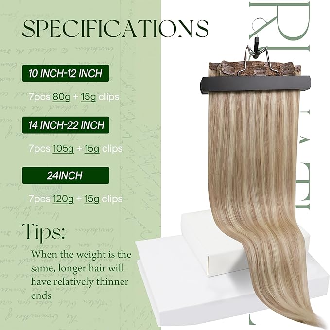 RUNATURE Blonde Hair Extensions Clip Ins, 14 Inch 120g Thick Clip in Hair Extensions Real Human Hair, Full Head Remy Brazilian Human Hair Clip Ins, Add Hair Volume, #18P60 Ash Blonde Highlights