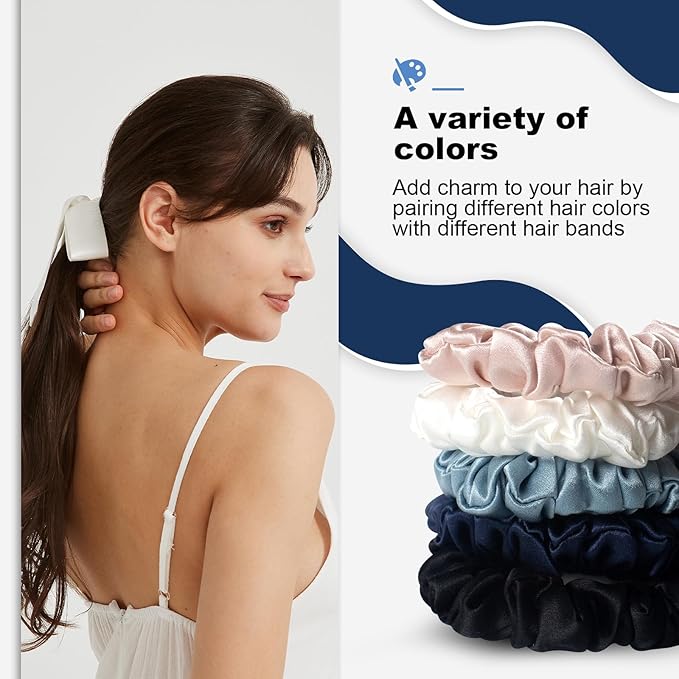 1 Piece Silk Bow Scrunchies for Hair-100% Pure Mulberry 22 Momme Silk Hair Tie, Elastic Ponytail Holder, Elegant Soft Bow Hair Ties Band for Women Hair Care, Multiple Colours (WHITE)