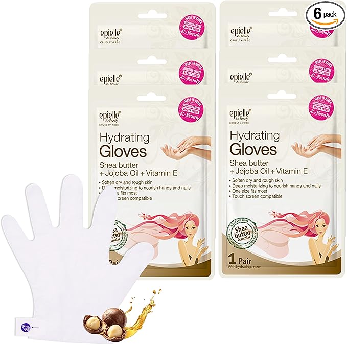 Epielle Hydrating Hand Masks 6 Pairs, Deep Moisturizing Gloves for Dry, Cracked Hands, Relieve and Soften with Shea Butter & Jojoba Oil, Korean Skin Care, Spa Set, Self Care Gifts for Women