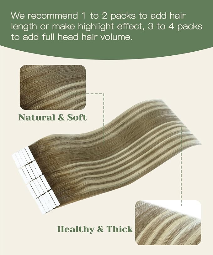 SURNEL Injected Invisible Tape in Hair Extensions 16 Inch Walnut Brown to Ash Brown and Golden Blonde Seamless Invisible Tape in Extensions 20 Pcs 35g(#3822,16)