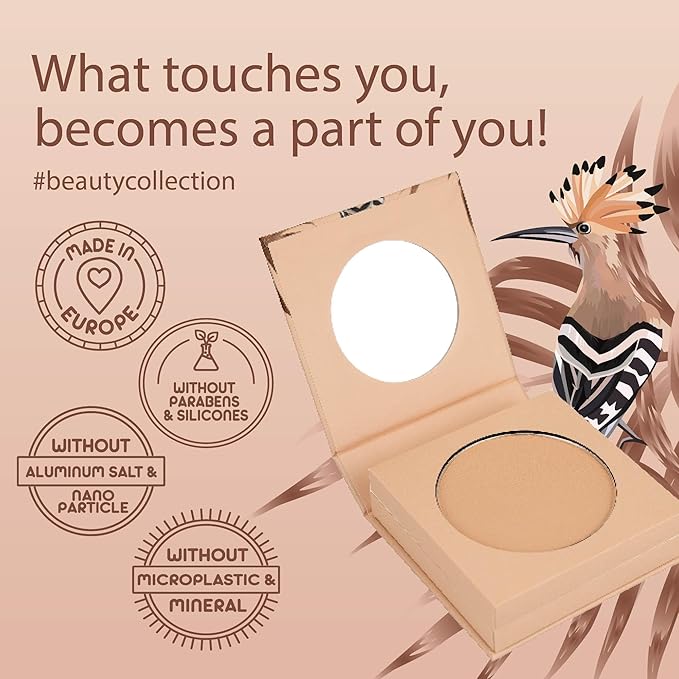 Pure 2in1 Compact Powder Feather Light 02 Sand by Jean&Len, for a flawless transition and natural look, lasts 24 hours, with organic ingredients, vegan