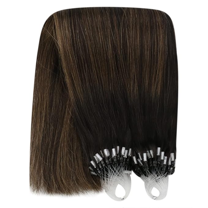 YoungSee Microlink Hair Extensions Human Hair Brown Micro Loop Hair Extensions Real Human Hair Balayage Dark Brown with Medium Browns Bead Hair Extension Ombre 14 Inch Remy Hair Extension 50s 50g