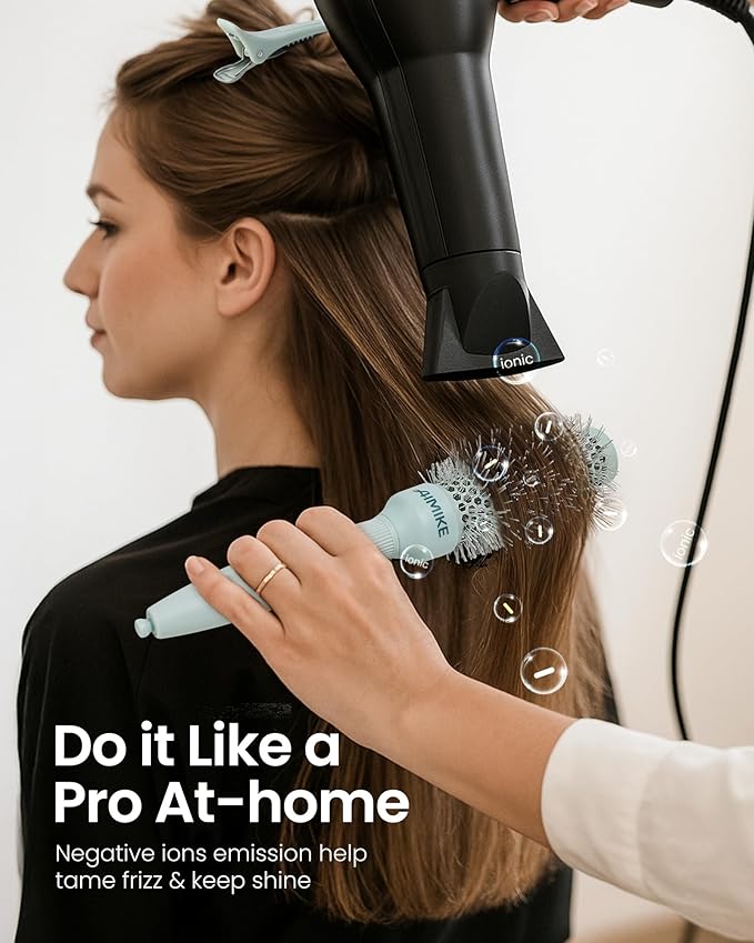 AIMIKE NaturaVol Round Brush for Blow Out, Small Round Hair Brush Nano Thermal Ceramic & Ionic Tech, for Blow Drying & Salon-like Styling at Home, Maximum Volume Shine - 1.3" Barrel, 2.1" w/Bristle
