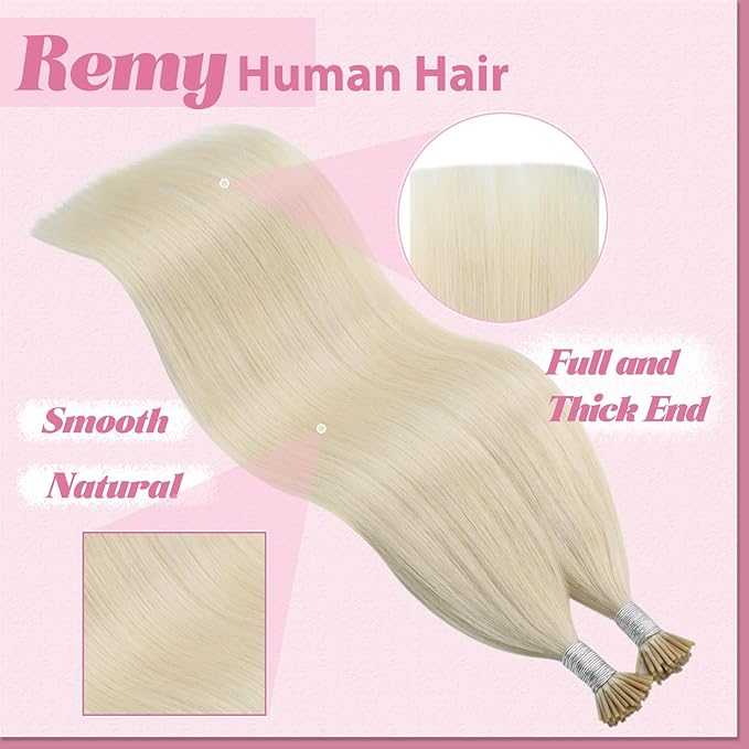 YoungSee I Tip Hair Extensions Human Hair Blonde I Tip Extensions Platinum Blonde 16 Inch Itip Hair Extension Real Human Hair 80s 50g Itip Hair Extension Soft for Engagement