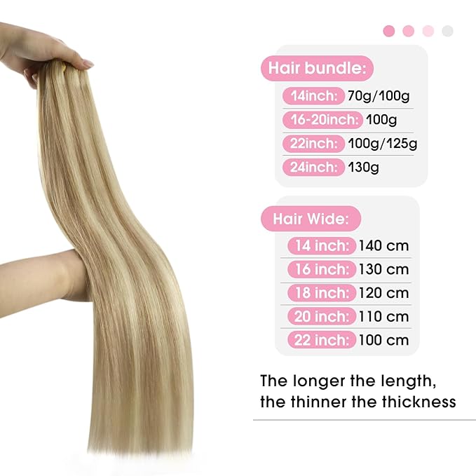 YoungSee Human Hair Sew in Extensions Blonde Highlight Hair Extensions Sew in Dark Ash Blonde Highlighted Light Blonde Weft Hair Extensions Human Hair Highlight Remy Hair 22Inch 100G