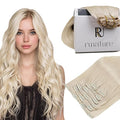 RUNATURE Clip in Hair Extensions Real Human Hair Blonde, Real Hair Extensions Clip in Human Hair, Long Straight Human Hair 24 Inch 135g 7pcs #800 Platinum Blonde