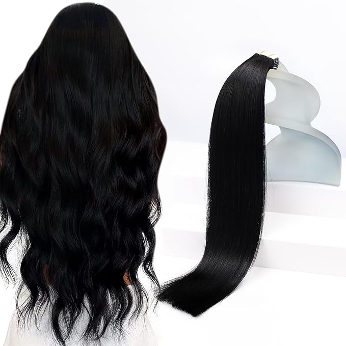 Sunny Hair Tape in Hair Extensions Human Hair 20inch Hair Extensions Real Human Hair Tape in Extensions for Women Jet Black Invisible Remy Hair Natural Straight Skin Weft Double Sided Tapes 20Pcs 50g