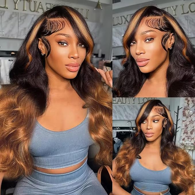 200% Density 13x6 Lace Front Wigs Human Hair Pre Plucked Body Wave HD Transparent Ombre Lace Front Wigs Glueless Wigs Human Hair 13x6 Balayage Wigs Human Hair Wig For Women 18inch