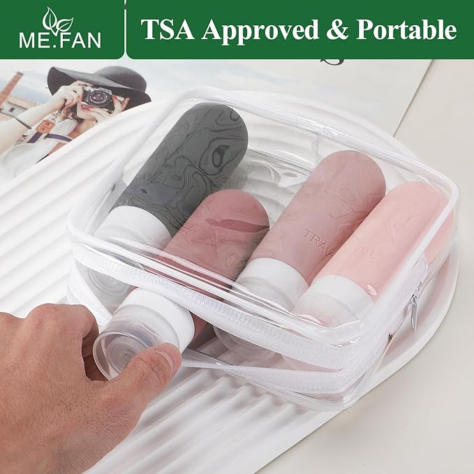 ME.FAN Travel Bottles for Toiletries, TSA Approved 3oz Travel Size Containers, Silicone Squeezable Portable Split Bottle, Travel Accessories for Conditioner, Shampoo, Lotion- 4 Pack Morandi