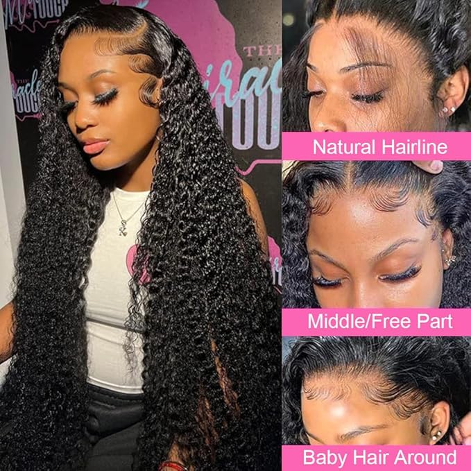 22 Inch Deep Wave Lace Front Wigs Human Hair 200% Density 13x6 HD Transparent Deep Wave Lace Front Wigs for Women Curly Wigs Pre Plucked with Baby Hair Glueless Wigs Natural Color