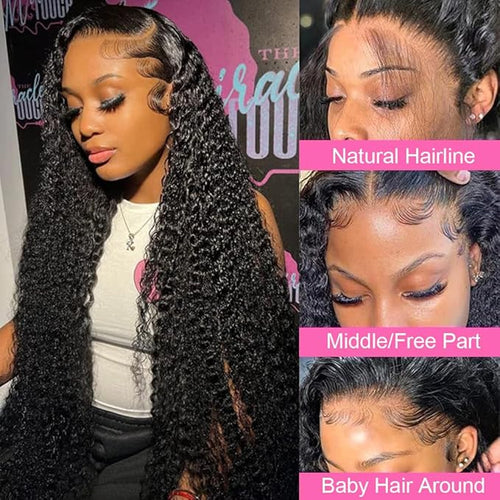 34 Inch Deep Wave Lace Front Wigs Human Hair 13x6 HD Lace Frontal Wigs for Women 200% Density Deep Curly Human Hair Wigs Pre Plucked with Baby Hair Glueless Wigs Natural Color