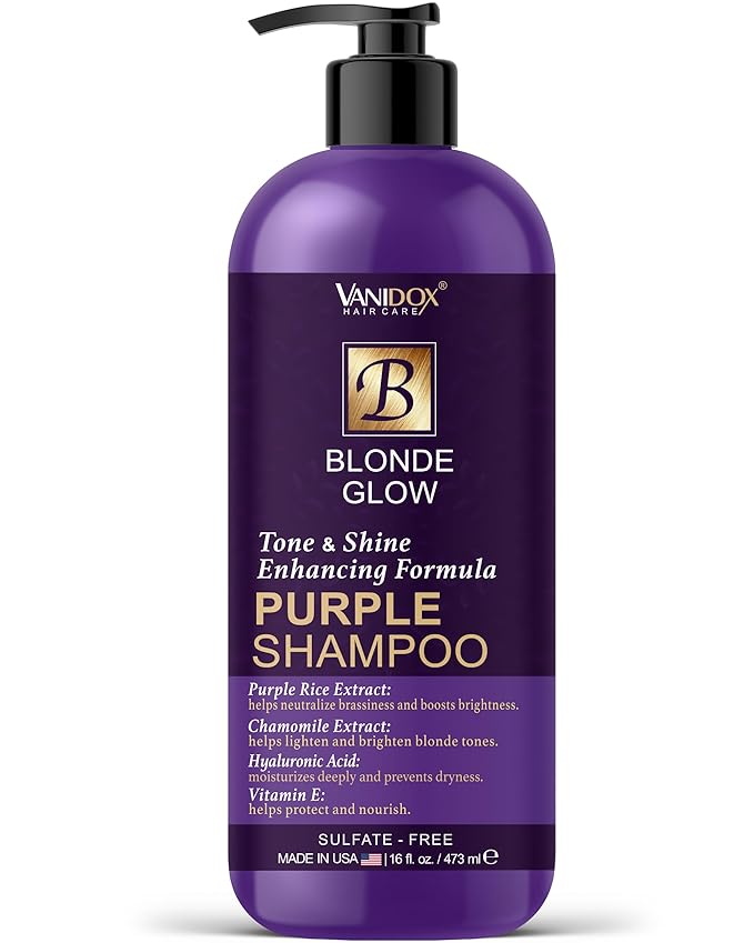 Sulfate Free Brass Toning Purple Shampoo for Blondes, Brown Highlighted, or Bleached Hair, Infused with Purple Rice Extract, Hyaluronic Acid, Vitamin E, and Chamomile Extract (16 fl oz)